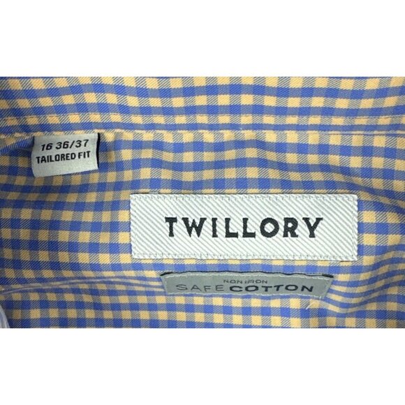 Twillory Peach Blue Plaid Tailored Fit Long Sleeve Button Up Shirt Sz 16 36/37 - Picture 5 of 10